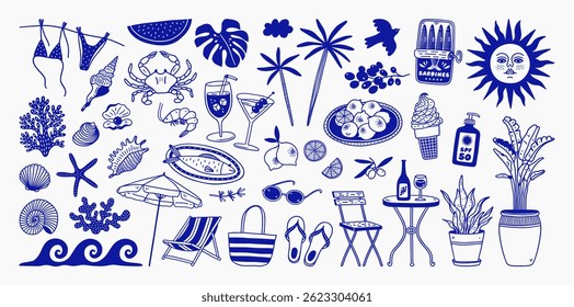 Big set of summer elements. Vector illustration