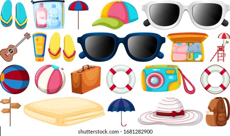 Gran conjunto de elementos de verano en la ilustración de fondo blanco