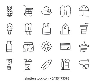 Big set of summer line icons. Vector illustration isolated on a white background. Premium quality symbols. Stroke vector icons for concept or web graphics. Simple thin line signs. 