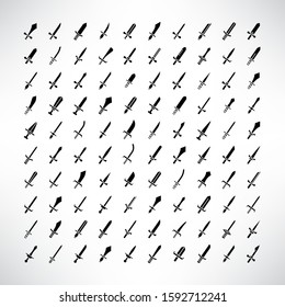 big set of sword, rapier and dagger icons set line design