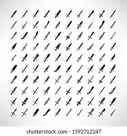 big set of sword, rapier and dagger icons set line design