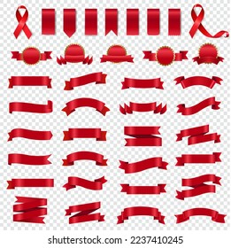 Big Set Symbol And Red Ribbon With Gradient Mesh, Vector Illustration