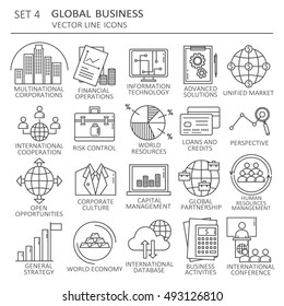 Big set of symbols of global business and international transactions. Modern flat line icons design. Vector background with black and white elements, logo.Illustration with business icon, finance icon