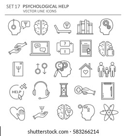 Big set symbols of psychological help. Modern flat thin line icons collection. Vector background with black and white elements. Illustration with health care and social care