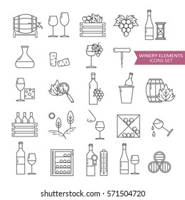 Big Set Symbols Of Wine And Wine Making. Modern Flat Thin Line Icons Design. Vector Background With Black And White Signs, Logo. Illustration With Winery Elements And Wine Icon Collection