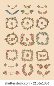 Big set of symmetrical floral graphic design elements