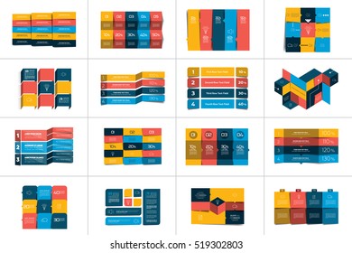 Big set of tables, schedules, banners. Step by step infographic.