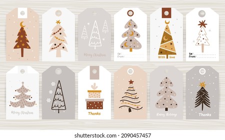 Big set of tags with christmas trees. Perfect for baby shops, product packaging