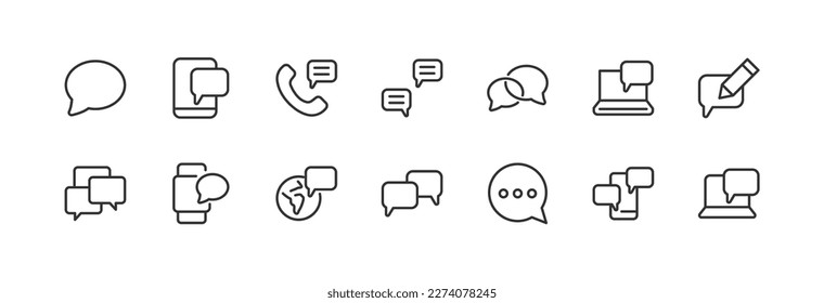 Big set of talk line icons. Vector illustration isolated on a white background. Premium quality symbols. Stroke vector icons for concept or web graphics. Simple thin line signs.
