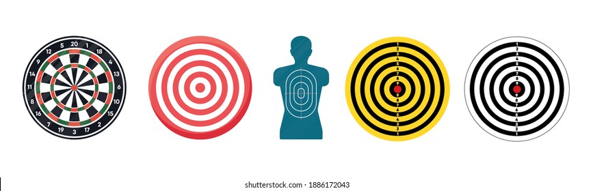 Big set target isolated icons. Targets for shooting. Dartboard icons. Various various arrow board modern icon set on white background.