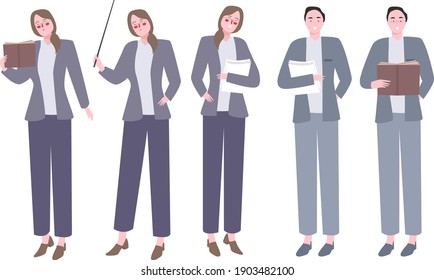 Big set of teacher character with various activities