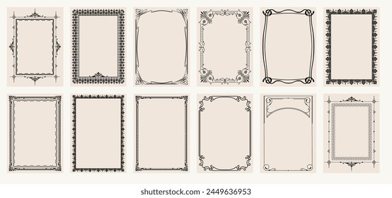 Big set Template of Decorative vintage frames,borders rectangular shape. Baroque, Art Nouveau, Modern , Victorian style.