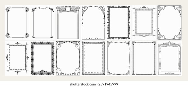 Big set Template of Decorative vintage frames,borders rectangular shape. Old backgrounds.