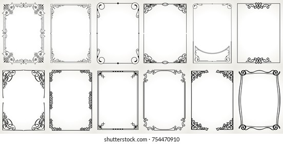 Big set Template of Decorative vintage frames,borders rectangular shape. Old backgrounds