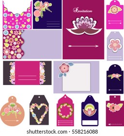 Big set of templates for wedding, birthday invitation, valentines day, cards,tags, labels with vector floral decorative elements