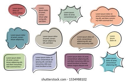 Big set text boxes frame and Speech box, Blank template quote text info design boxes quotation bubble blog quotes symbols. Texting quote boxes. vector illustration.