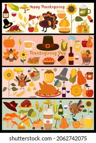 Big set of Thanksgiving day or autumn leaves, mushrooms, berries for harvest festival Vector illustration for your design. Happy Thanksgiving