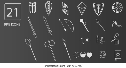 Big Set Of Thin Line RPG Icons For Printing.