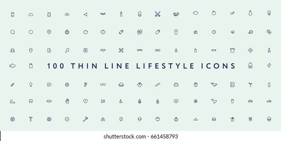 Big Set of Thin Line Stroke Miscellaneous Lifestyle Vector Icons. 