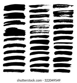 Big set of thin smears of ink isolated on a white background