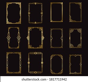 Big set of thin vintage gold frame for your design. Vintage cover. Place for text. Vintage beautiful rectangular frame. Vector illustration.