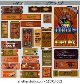 Big set of tickets and coupons. Vector. Circus, theatre, cinema, representation. EPS10