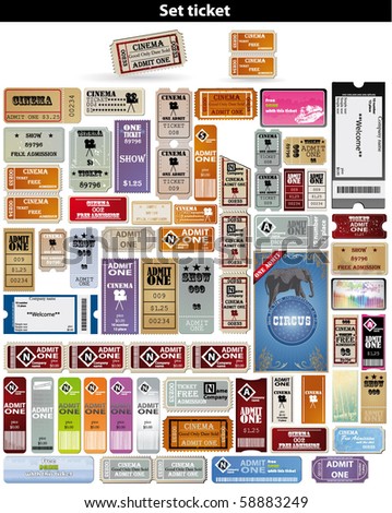 big set: tickets in different styles. Vector.