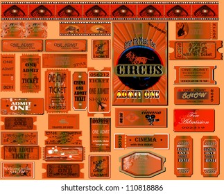 The big set of tickets gold, orange. A vector. EPS 10
