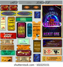 The big set of tickets. A vector. Circus, theater, cinema, representation. EPS10