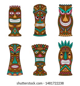 Big set of tiki god on a white background. Tiki idols icon set.