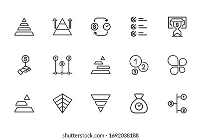Große Anzahl von Symbolen für Zeitmanagement-Linien. Vektorillustration einzeln auf weißem Hintergrund. Symbole in Premium-Qualität. Schlagt Vektorsymbole für Concept- oder Web-Grafiken. Einfache Dünnzeilenzeichen. 