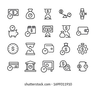 Big set of time is money line icons. Vector illustration isolated on a white background. Premium quality symbols. Stroke vector icons for concept or web graphics. Simple thin line signs. 