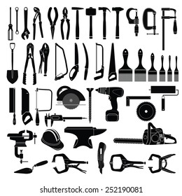 Big set of tools on white background 