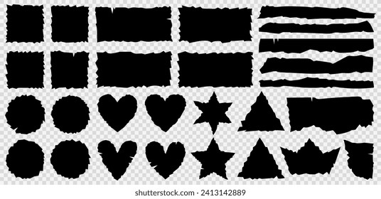 Big set of torn paper black silhouettes. Different collage shape with jagged edges collection.