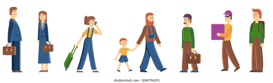 Big set of tourist characters people in flat style isolated on white