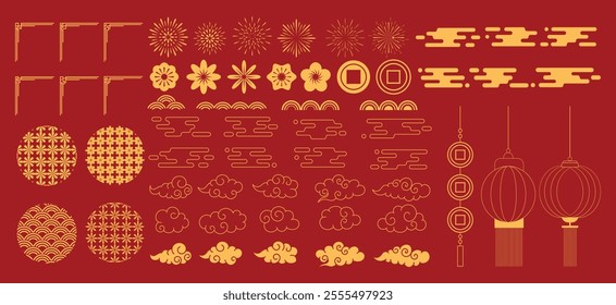 Big set of traditional chinese element collection.retro lunar year decoration.chinese style ornament set.vector illustration
