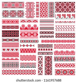 Big set of traditional embroidery. Vector illustration of ethnic seamless ornamental geometric patterns for your design