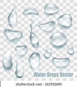 Gran conjunto de gotas transparentes de agua. Vector.