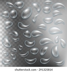 Big set of transparent drops of water. EPS 10 vector file included