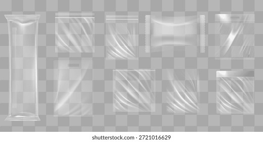 Grande Conjunto De Embalagens De Plástico Vazio Transparente. Vetor EPS10