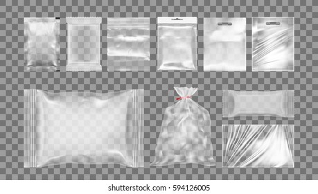 Gran Conjunto De Embalaje De Plástico Vacío Transparente. Vector EPS10