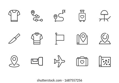 Big set of travel line icons. Vector illustration isolated on a white background. Premium quality symbols. Stroke vector icons for concept or web graphics. Simple thin line signs. 