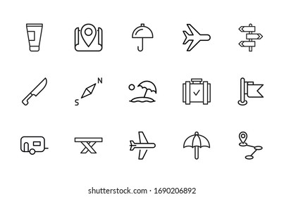 Big set of travel line icons. Vector illustration isolated on a white background. Premium quality symbols. Stroke vector icons for concept or web graphics. Simple thin line signs. 