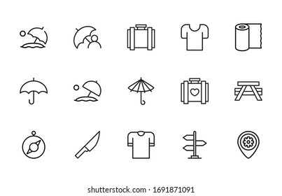 Big set of travel line icons. Vector illustration isolated on a white background. Premium quality symbols. Stroke vector icons for concept or web graphics. Simple thin line signs. 