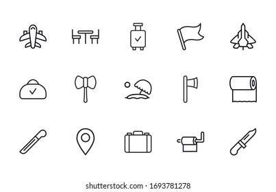 Big set of travel line icons. Vector illustration isolated on a white background. Premium quality symbols. Stroke vector icons for concept or web graphics. Simple thin line signs. 