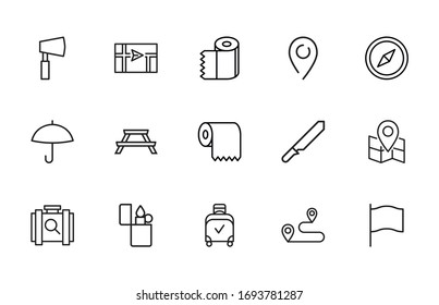 Big set of travel line icons. Vector illustration isolated on a white background. Premium quality symbols. Stroke vector icons for concept or web graphics. Simple thin line signs. 