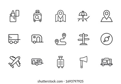 Big set of travel line icons. Vector illustration isolated on a white background. Premium quality symbols. Stroke vector icons for concept or web graphics. Simple thin line signs. 