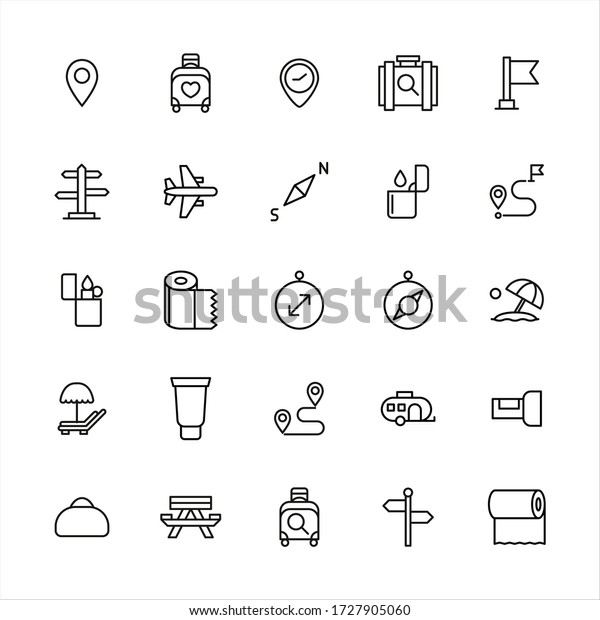 Big set\
of travel line icons. Vector illustration isolated on a white\
background. Premium quality symbols. Stroke vector icons for\
concept or web graphics. Simple thin line signs.\
