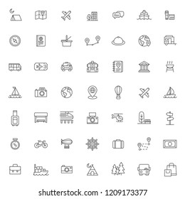 big set of travelling icon vector design with simple outline and modern style, editable stroke vector eps 10