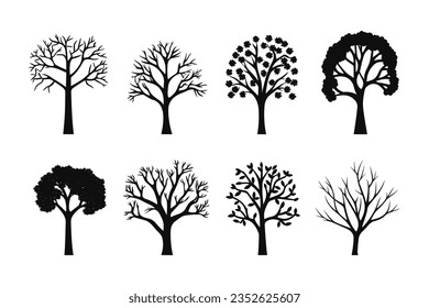 Big set of tree silhouettes vector isolated on white background